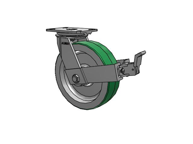 81 Series Top Plate Swivel Caster with 10 x 3 Green Tread on Aluminum Core PD - Polyurethane (Aluminum Core) Wheel and Face Brake