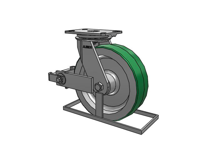 81 Series Top Plate Swivel Caster with 10 x 3 Green Tread on Aluminum Core PD - Polyurethane (Aluminum Core) Wheel and Poly Cam Brake