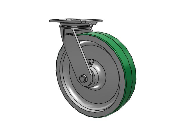 81 Series Top Plate Swivel Caster with 12 x 3 Green Tread on Aluminum Core PD - Polyurethane (Aluminum Core) Wheel