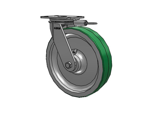81 Series Top Plate Swivel Caster with 12 x 3 Green Tread on Aluminum Core PD - Polyurethane (Aluminum Core) Wheel