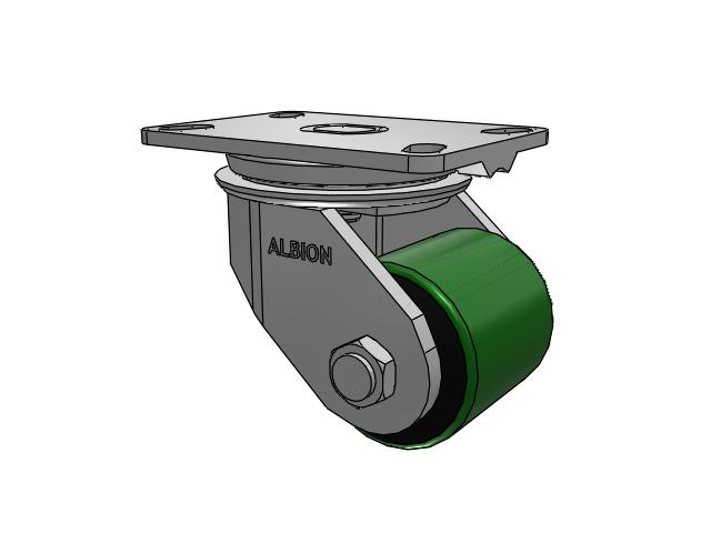 81 Series Top Plate Swivel Caster with 3.25 x 3.25 Green Tread on Black Cast Iron Core PY - Polyurethane (Cast Iron Core) Wheel