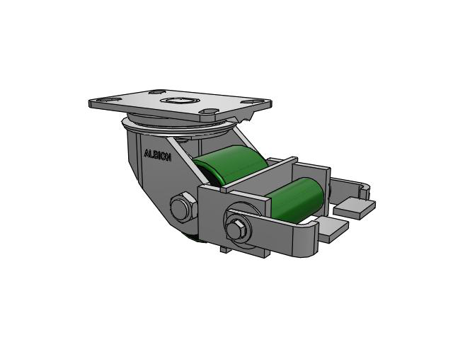 81 Series Top Plate Swivel Caster with 3.25 x 3.25 Green Tread on Black Cast Iron Core PY - Polyurethane (Cast Iron Core) Wheel and Poly Cam Brake