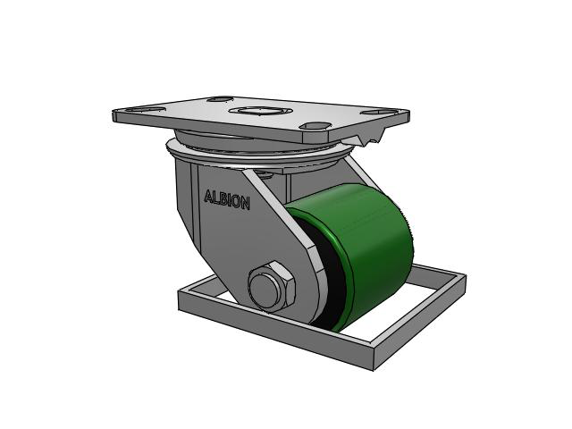 81 Series Top Plate Swivel Caster with 3.25 x 3.25 Green Tread on Black Cast Iron Core PY - Polyurethane (Cast Iron Core) Wheel