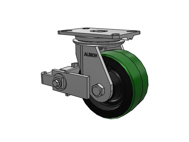 81 Series Top Plate Swivel Caster with 6 x 3 Green Tread on Black Cast Iron Core PY - Polyurethane (Cast Iron Core) Wheel and Poly Cam Brake