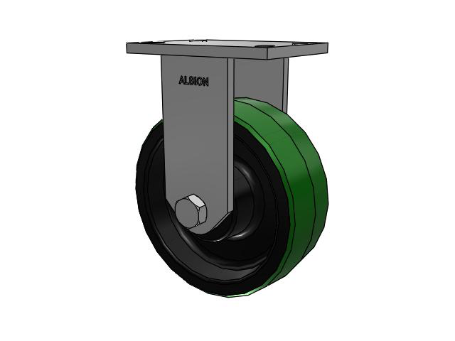81 Series Top Plate Rigid Caster with 8 x 3 Green Tread on Black Cast Iron Core PY - Polyurethane (Cast Iron Core) Wheel