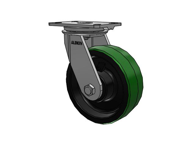 81 Series Top Plate Swivel Caster with 8 x 3 Green Tread on Black Cast Iron Core PY - Polyurethane (Cast Iron Core) Wheel