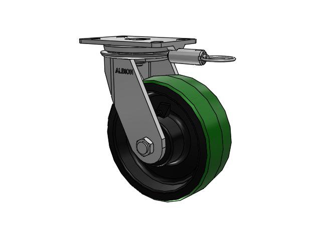 81 Series Top Plate Swivel Caster with 8 x 3 Green Tread on Black Cast Iron Core PY - Polyurethane (Cast Iron Core) Wheel