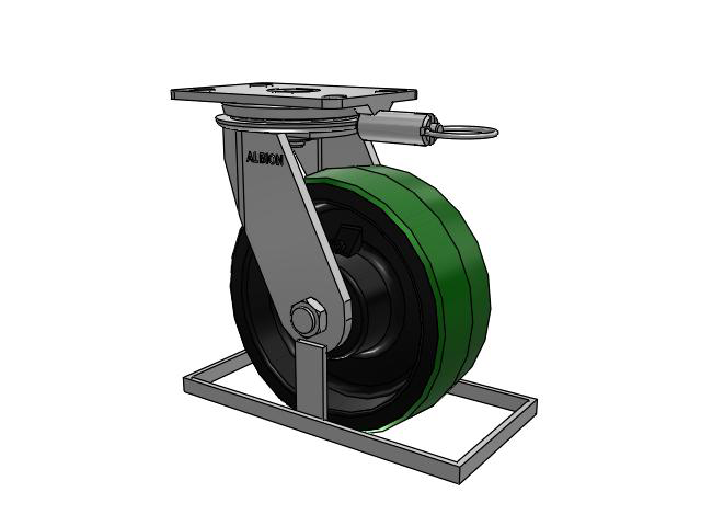 81 Series Top Plate Swivel Caster with 8 x 3 Green Tread on Black Cast Iron Core PY - Polyurethane (Cast Iron Core) Wheel