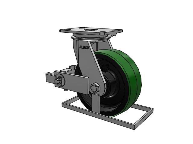 81 Series Top Plate Swivel Caster with 8 x 3 Green Tread on Black Cast Iron Core PY - Polyurethane (Cast Iron Core) Wheel and Poly Cam Brake