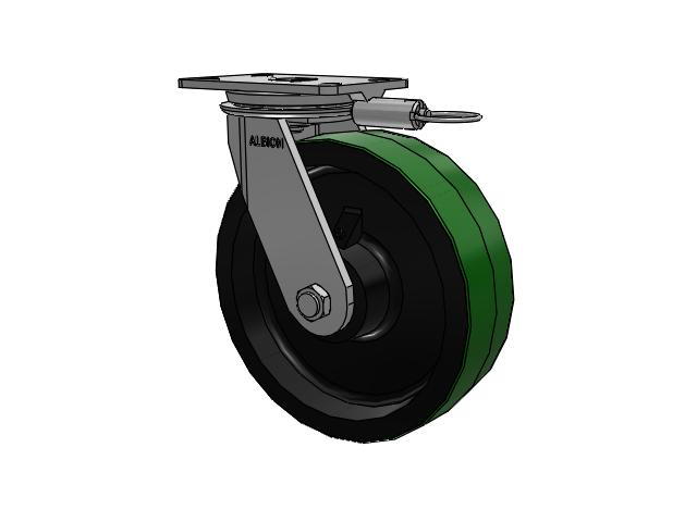 81 Series Top Plate Swivel Caster with 10 x 3 Green Tread on Black Cast Iron Core PY - Polyurethane (Cast Iron Core) Wheel
