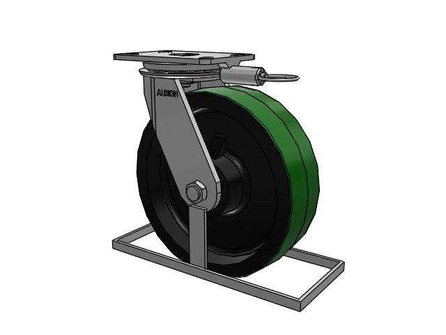 Roulette pivotante à plaque supérieure de la série 81, avec bande de roulement verte de 10 x 3 sur noyau en fonte noire PY - Roue en polyuréthane (noyau en fonte)