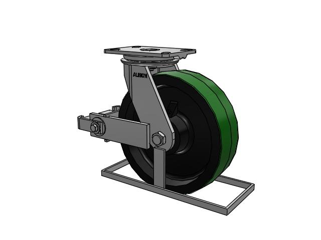81 Series Top Plate Swivel Caster with 10 x 3 Green Tread on Black Cast Iron Core PY - Polyurethane (Cast Iron Core) Wheel and Poly Cam Brake