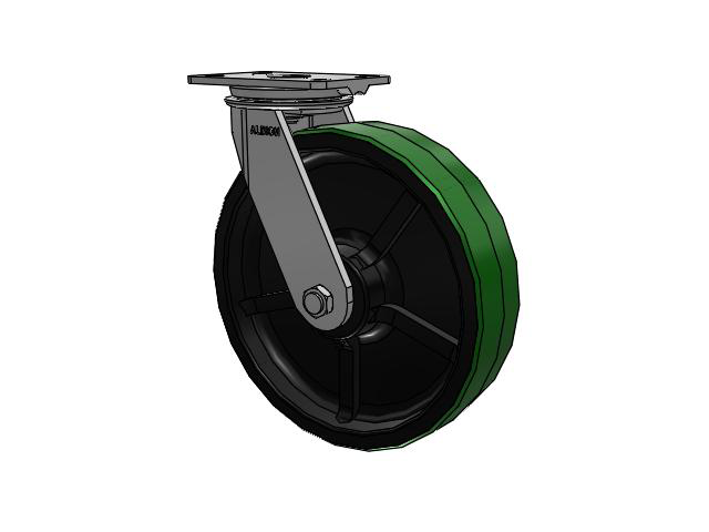81 Series Top Plate Swivel Caster with 12 x 3 Green Tread on Black Cast Iron Core PY - Polyurethane (Cast Iron Core) Wheel