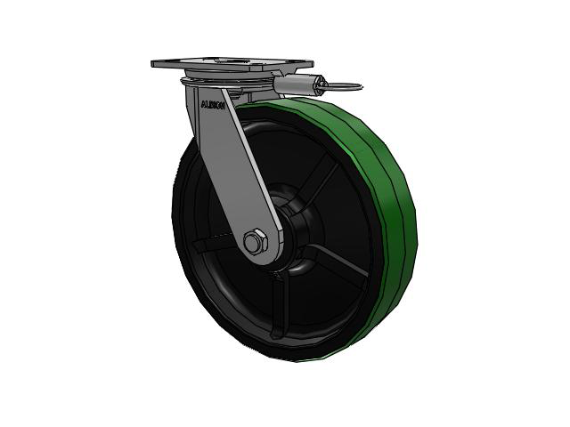 81 Series Top Plate Swivel Caster with 12 x 3 Green Tread on Black Cast Iron Core PY - Polyurethane (Cast Iron Core) Wheel