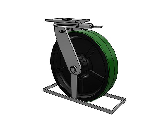 81 Series Top Plate Swivel Caster with 12 x 3 Green Tread on Black Cast Iron Core PY - Polyurethane (Cast Iron Core) Wheel