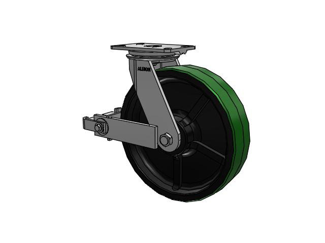 81 Series Top Plate Swivel Caster with 12 x 3 Green Tread on Black Cast Iron Core PY - Polyurethane (Cast Iron Core) Wheel and Poly Cam Brake