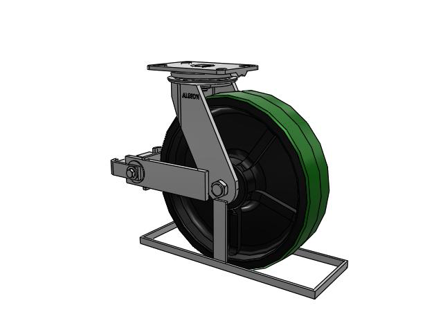 81 Series Top Plate Swivel Caster with 12 x 3 Green Tread on Black Cast Iron Core PY - Polyurethane (Cast Iron Core) Wheel and Poly Cam Brake