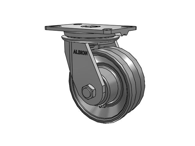 81 Series Top Plate Swivel Caster with 6 x 2.5 Silver Enamel Paint VG - Cast Iron V-Groove Wheel