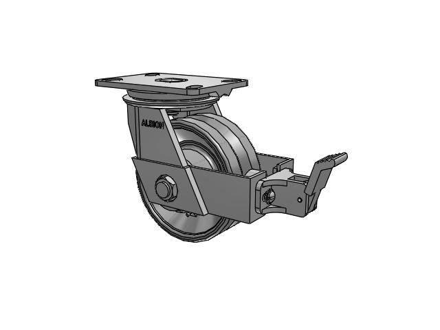 81 Series Top Plate Swivel Caster with 6 x 2.5 Silver Enamel Paint VG - Cast Iron V-Groove Wheel and Face Brake