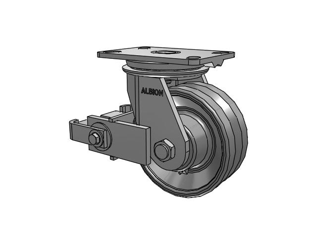 81 Series Top Plate Swivel Caster with 6 x 2.5 Silver Enamel Paint VG - Cast Iron V-Groove Wheel and Poly Cam Brake