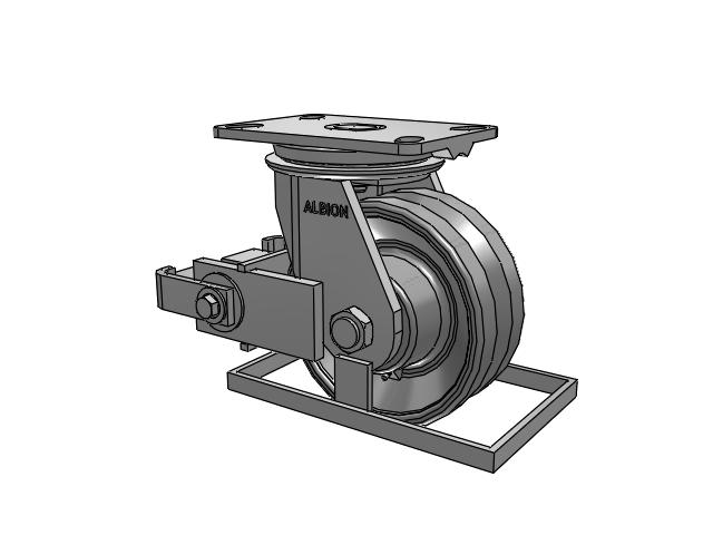 81 Series Top Plate Swivel Caster with 6 x 2.5 Silver Enamel Paint VG - Cast Iron V-Groove Wheel and Poly Cam Brake