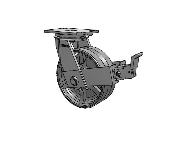 81 Series Top Plate Swivel Caster with 8 x 3 Silver Enamel Paint VG - Cast Iron V-Groove Wheel and Face Brake