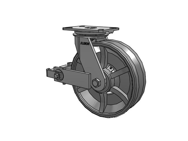 81 Series Top Plate Swivel Caster with 10 x 3 Silver Enamel Paint VG - Cast Iron V-Groove Wheel and Poly Cam Brake