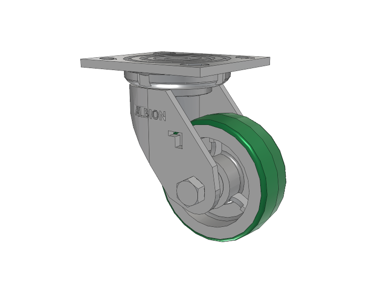 16 Series Top Plate Swivel Caster with 4 x 1.5 Green Tread on Aluminum Core PD - Polyurethane (Aluminum Core) Wheel