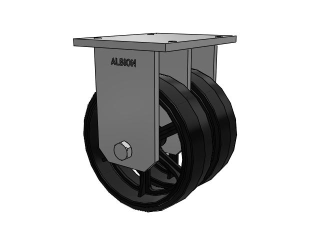 850 Series Top Plate Rigid Caster with 16 x 5 Black tread on black enamel core MR - Moldon Rubber (Cast Iron Core) Wheel