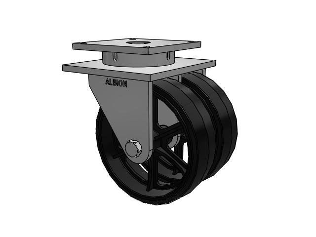 850 Series Top Plate Swivel Caster with 16 x 5 Black tread on black enamel core MR - Moldon Rubber (Cast Iron Core) Wheel
