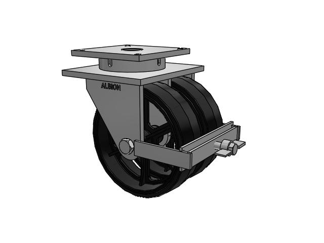 850 Series Top Plate Swivel Caster with 16 x 5 Black tread on black enamel core MR - Moldon Rubber (Cast Iron Core) Wheel and Face Brake