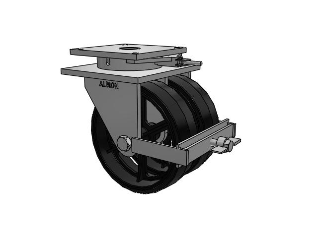 850 Series Top Plate Swivel Caster with 16 x 5 Black tread on black enamel core MR - Moldon Rubber (Cast Iron Core) Wheel and Face Brake