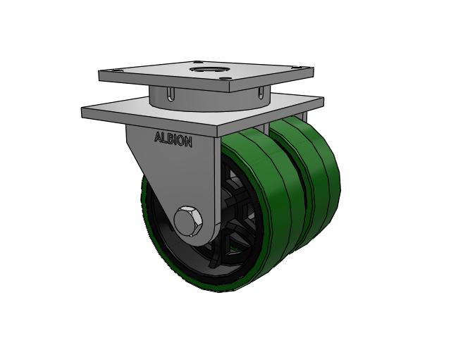 850 Series Top Plate Swivel Caster with 12 x 5 Green tread on black core PX - Thick Polyurethane (Cast Iron Core) Wheel