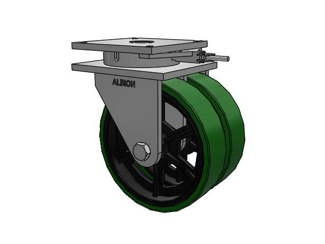 850 Series Top Plate Swivel Caster with 16 x 4 Green tread on black core PX - Thick Polyurethane (Cast Iron Core) Wheel