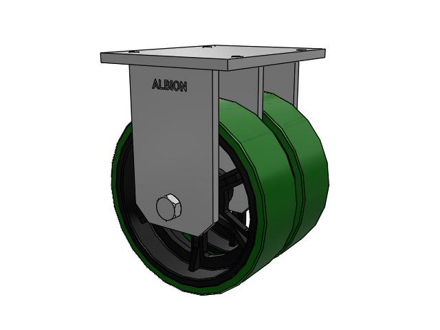 850 Series Top Plate Rigid Caster with 16 x 5 Green tread on black core PX - Thick Polyurethane (Cast Iron Core) Wheel