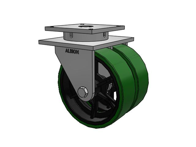 850 Series Top Plate Swivel Caster with 16 x 5 Green tread on black core PX - Thick Polyurethane (Cast Iron Core) Wheel