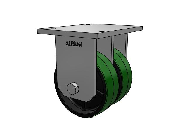 850 Series Top Plate Rigid Caster with 12 x 4 Green tread on black core PY - Polyurethane (Cast Iron Core) Wheel