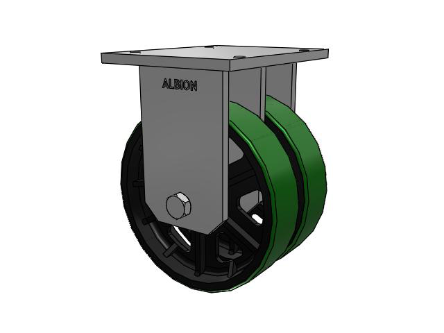 850 Series Top Plate Rigid Caster with 16 x 4 Green tread on black core PY - Polyurethane (Cast Iron Core) Wheel