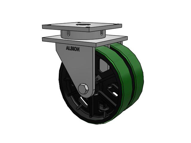 850 Series Top Plate Swivel Caster with 16 x 4 Green tread on black core PY - Polyurethane (Cast Iron Core) Wheel