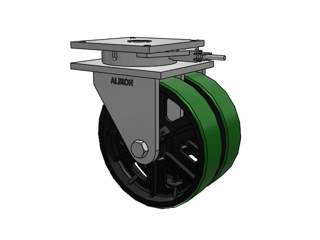 850 Series Top Plate Swivel Caster with 16 x 4 Green tread on black core PY - Polyurethane (Cast Iron Core) Wheel