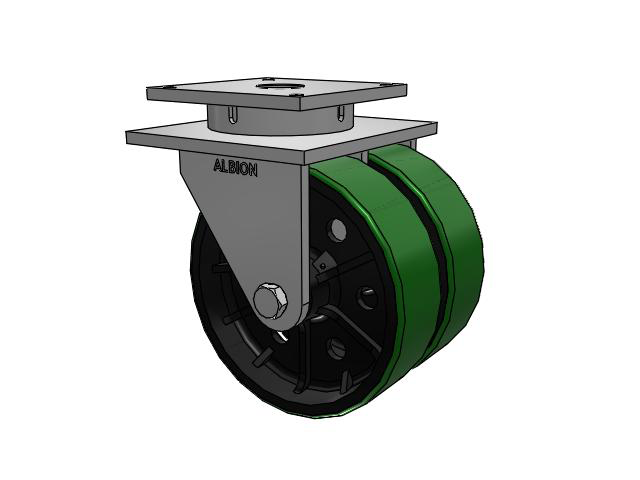 850 Series Top Plate Swivel Caster with 16 x 5 Green tread on black core PY - Polyurethane (Cast Iron Core) Wheel