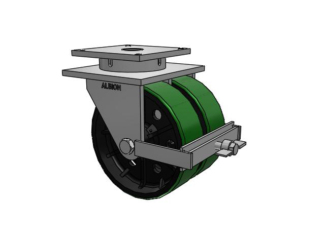850 Series Top Plate Swivel Caster with 16 x 5 Green tread on black core PY - Polyurethane (Cast Iron Core) Wheel and Face Brake
