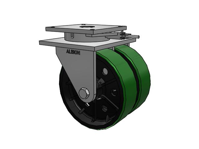 850 Series Top Plate Swivel Caster with 16 x 5 Green tread on black core PY - Polyurethane (Cast Iron Core) Wheel