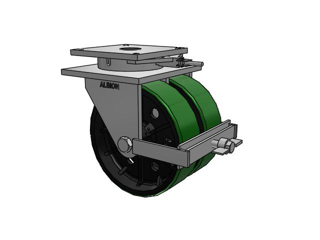 850 Series Top Plate Swivel Caster with 16 x 5 Green tread on black core PY - Polyurethane (Cast Iron Core) Wheel and Face Brake