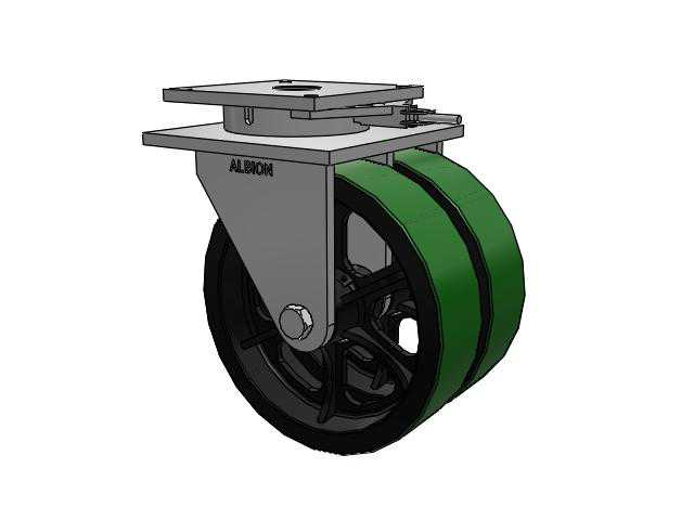850 Series Top Plate Swivel Caster with 18 x 5 Green tread on black core PY - Polyurethane (Cast Iron Core) Wheel