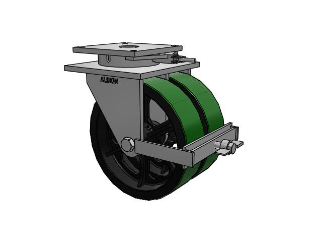 850 Series Top Plate Swivel Caster with 18 x 5 Green tread on black core PY - Polyurethane (Cast Iron Core) Wheel and Face Brake