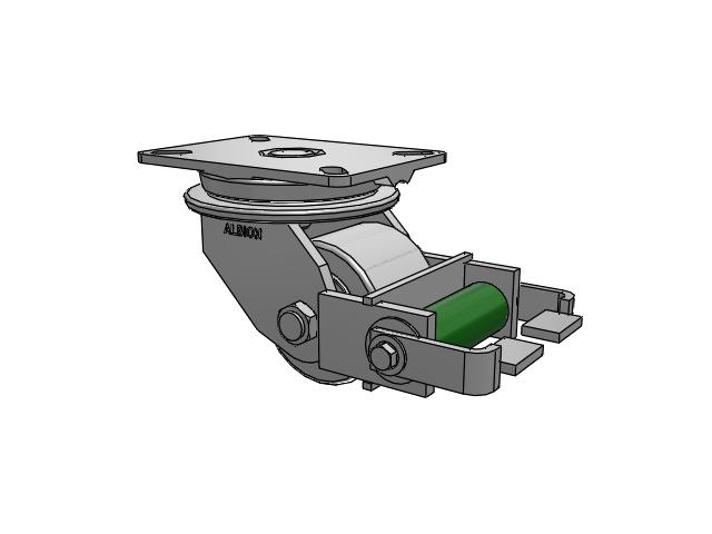 90 Series Top Plate Swivel Caster with 4 x 3 Grey Enamel CA - Cast Iron Wheel and Poly Cam Brake