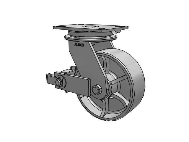 90 Series Top Plate Swivel Caster with 8 x 3 Grey Enamel CA - Cast Iron Wheel and Poly Cam Brake