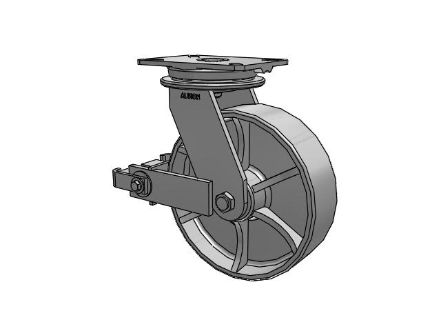 90 Series Top Plate Swivel Caster with 10 x 3 Grey Enamel CA - Cast Iron Wheel and Poly Cam Brake