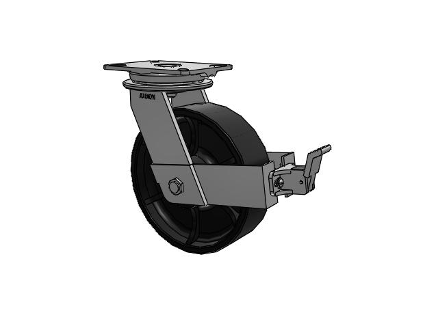 90 Series Top Plate Swivel Caster with 10 x 3 Black Paint FM - Ductile Iron Flat Tread Wheel and Face Brake